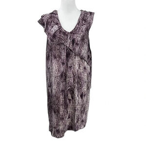 Tony Cohen Dress Womens Medium 6‎ Purple Printed Ruffled Sleeveless V Neck Silk
